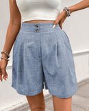 Solid-Color High-Waisted Straight-Leg Shorts