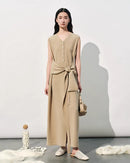 V-Neck Sleeveless Tie-Up Slit Dress