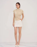 Semi-High Neck Short-Sleeve Waist-Defining Top