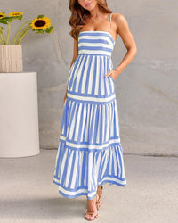 Striped Halter-Neck Backless Pocket Dress