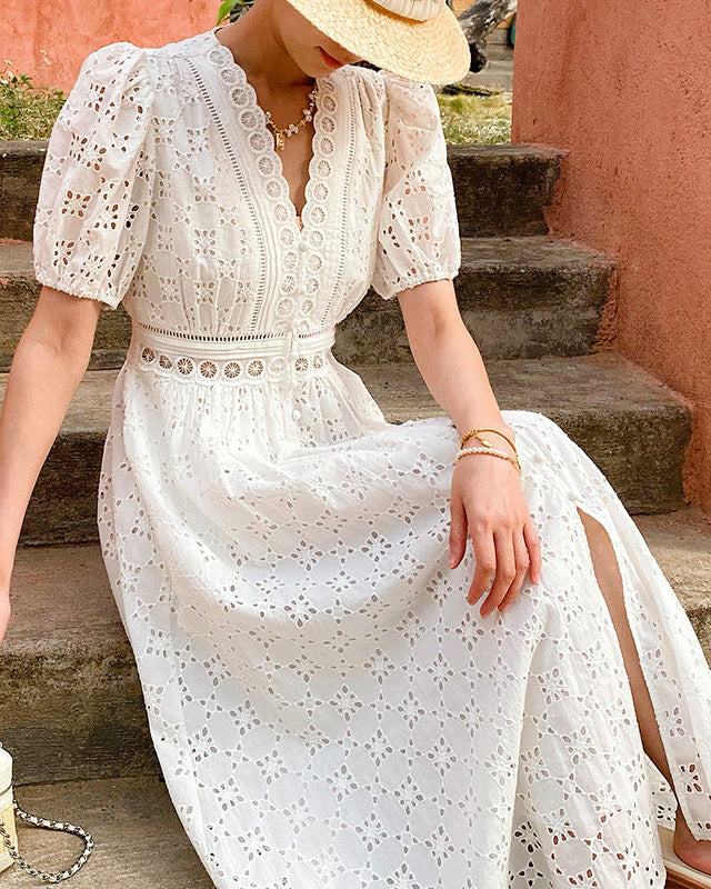 Pure Cotton High-Waisted Button-Down Dress