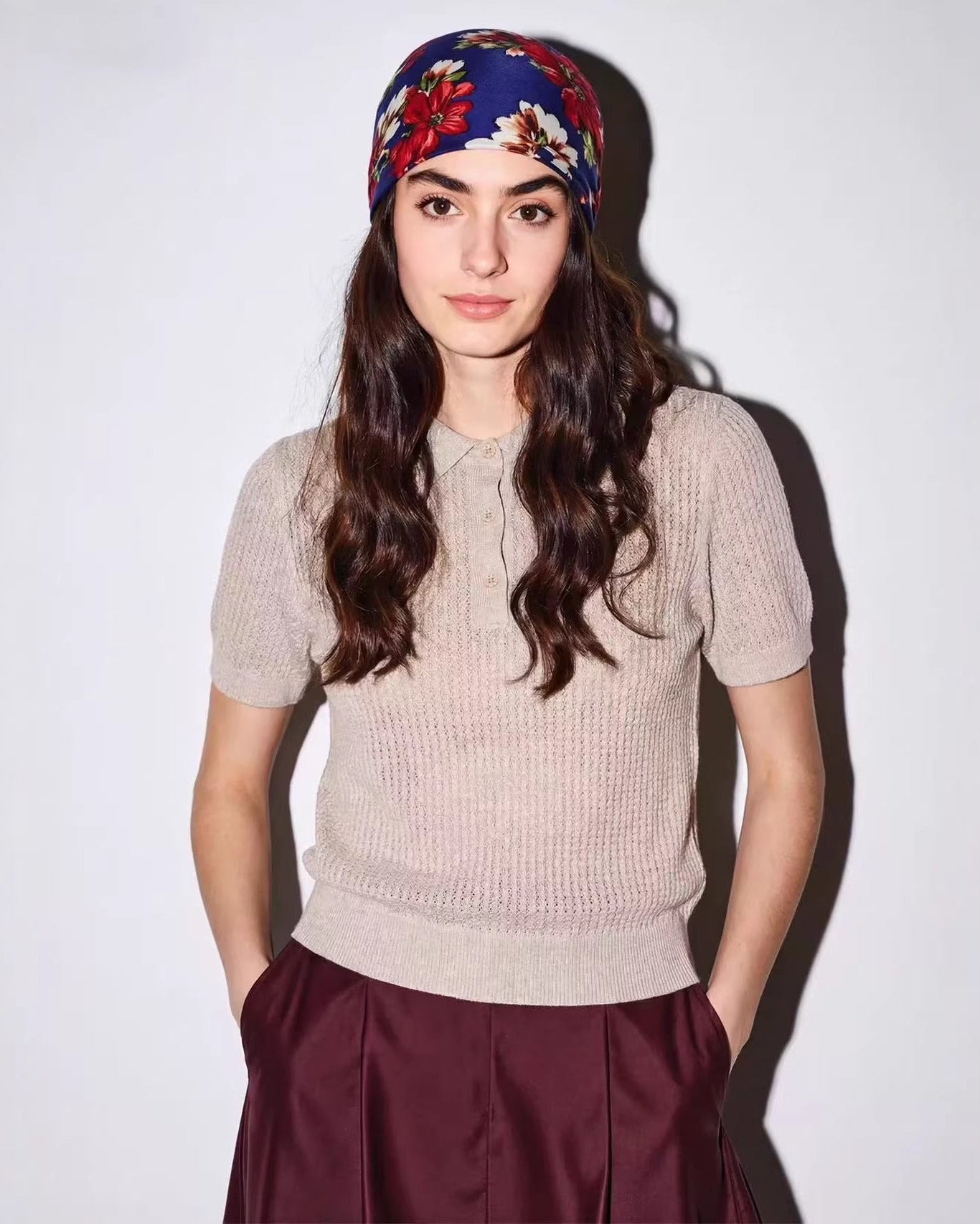 Wool Openwork Polo Collar Short-Sleeved Sweater