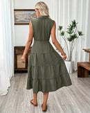 Casual Retro Style Sleeveless Collared Dress