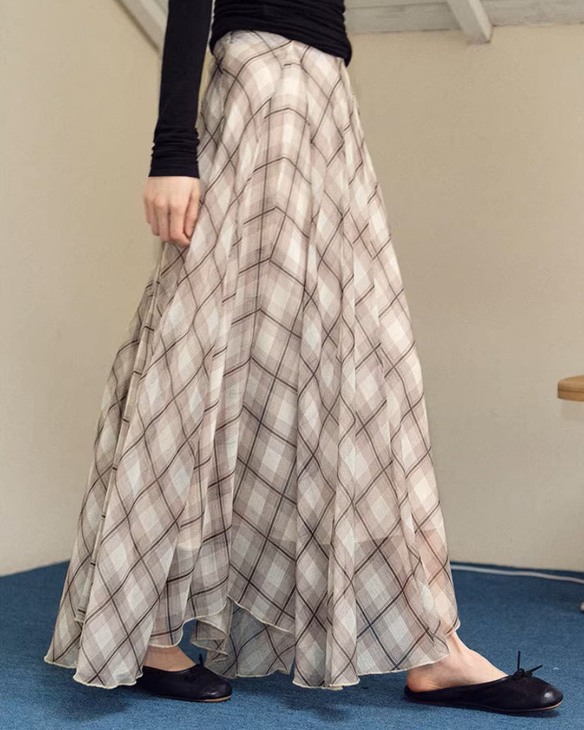 Irregular Plaid Skirt