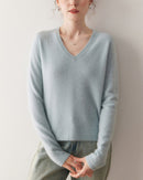 Cashmere V-Neck Saddle Shoulder Knit Sweater