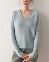 Cashmere V-Neck Saddle Shoulder Knit Sweater