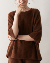 Cashmere Knitted Three-Quarter Sleeve Loose Sweater