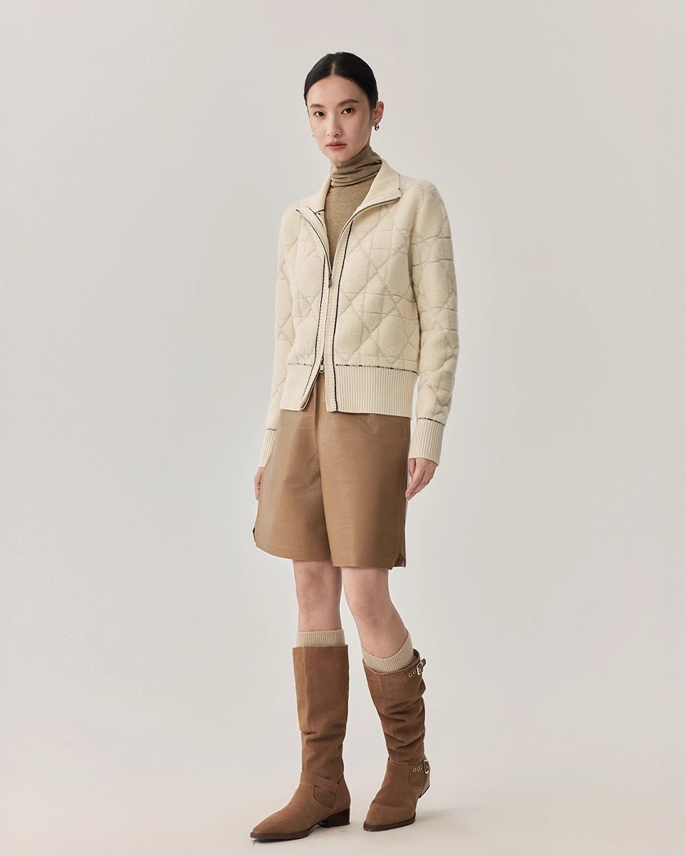 Sheep Wool Diamond-Patterned Chain Knit Cardigan