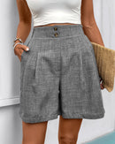 Solid-Color High-Waisted Straight-Leg Shorts