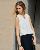 Linen V-Neck Sleeveless Tie-Front Vest