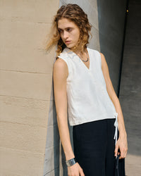 Linen V-Neck Sleeveless Tie-Front Vest