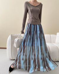 Ink Painting Retro High-Waisted Skirt