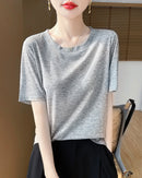 Crew Neck Loose-Fit Short-Sleeve Knit T-Shirt