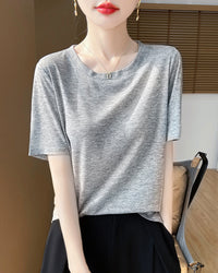 Crew Neck Loose-Fit Short-Sleeve Knit T-Shirt