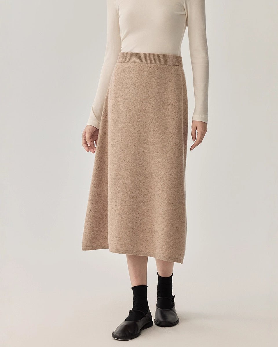High-Waisted Wool Knit Long A-Line Skirt