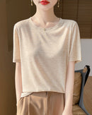 Crew Neck Loose-Fit Short-Sleeve Knit T-Shirt