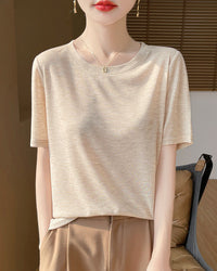 Crew Neck Loose-Fit Short-Sleeve Knit T-Shirt