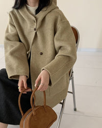 Hooded Reversible Mid-Length Wool Coat