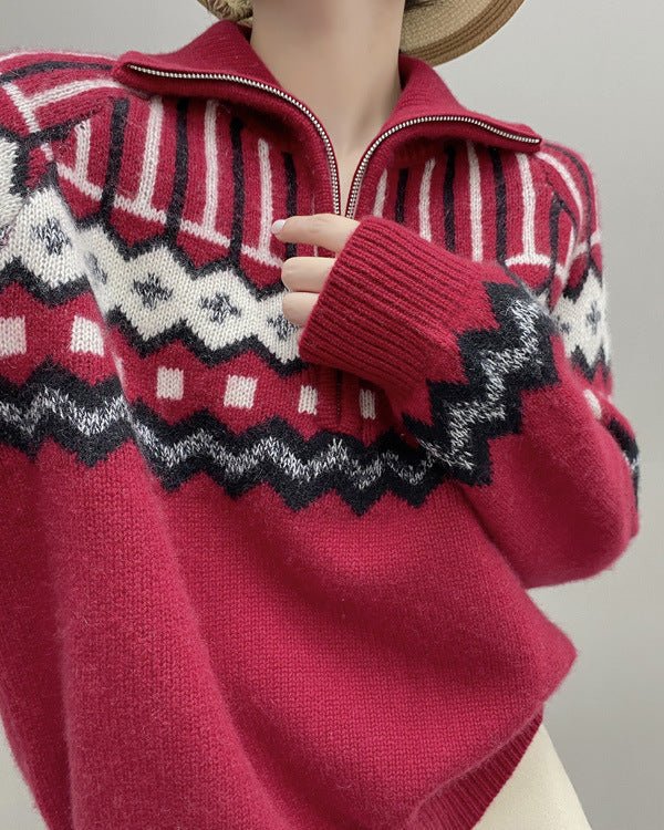 Cashmere Loose Half-Zip Casual Sweater