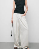 Elegant high waisted striped wide leg pants, crafted from soft and breathable linen blend fabric, perfect for spring and summer minimalism, showcasing a relaxed silhouette.