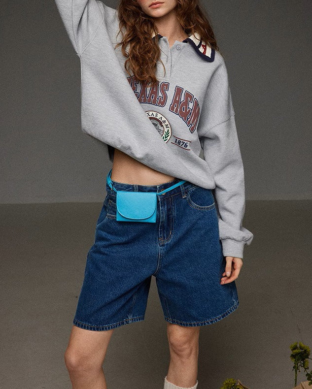High-Waisted Straight-Leg Denim Shorts