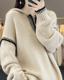 Pure Wool Loose-Fitting Stylish Hooded Sweater