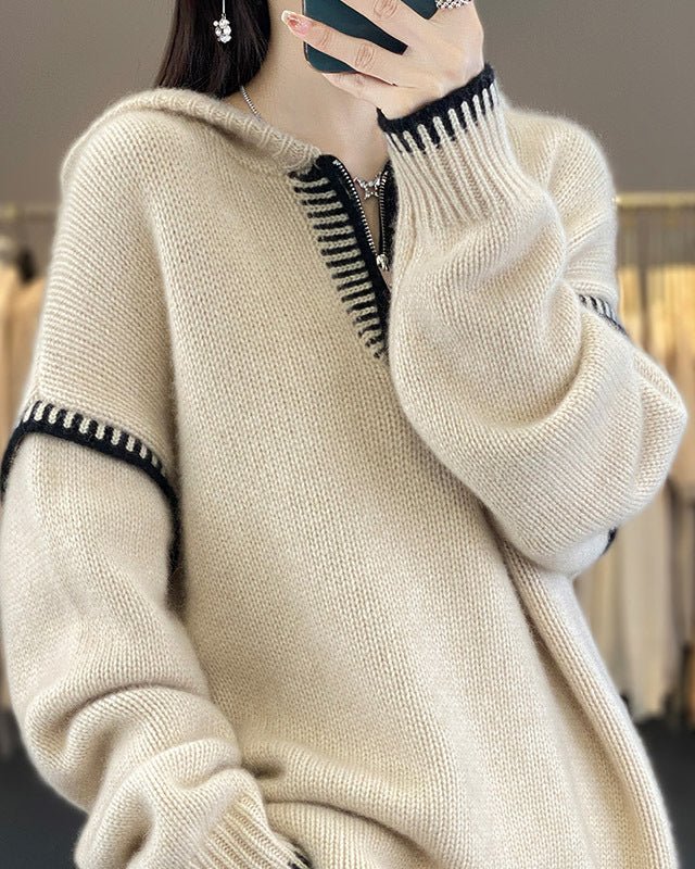 Pure Wool Loose-Fitting Stylish Hooded Sweater