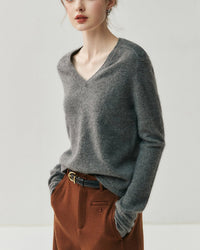 Cashmere V-Neck Saddle Shoulder Knit Sweater