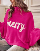 High-Neck Batwing Sleeve Christmas Knit Sweater