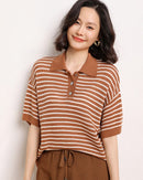 Casual Short-Sleeve Striped Wool Sweater