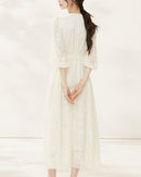 Silk-Embroidered Three-Quarter Sleeve Dress