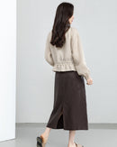 Retro Linen-Blend Straight Skirt