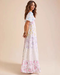 Puff-Sleeved Printed Pleated Dress