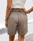 Solid-Color High-Waisted Straight-Leg Shorts