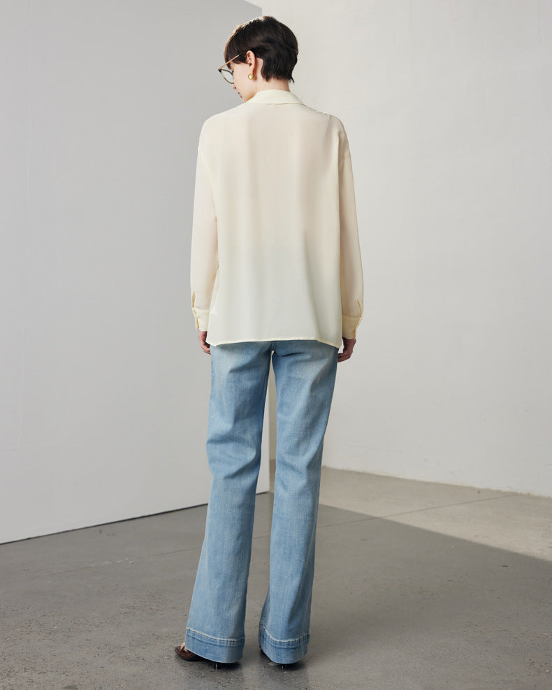 Simple Solid Color Silk Shirt
