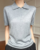 Thin Short-Sleeved Collared Sweater