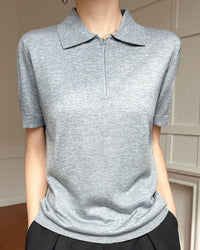 Thin Short-Sleeved Collared Sweater