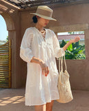 Pure Cotton Embroidered V-Neck A-Line Dress