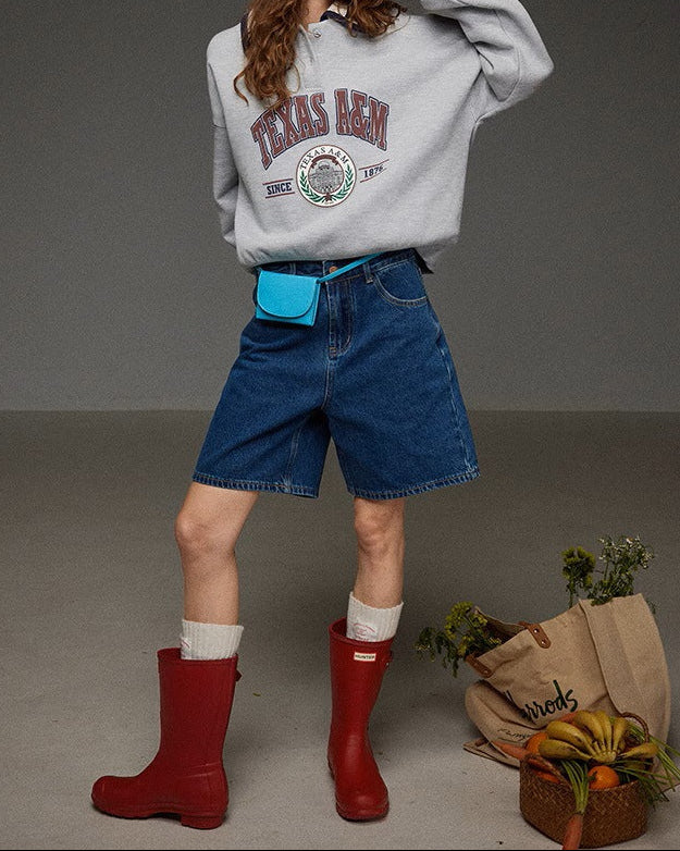 High-Waisted Straight-Leg Denim Shorts