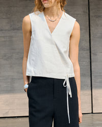 Linen V-Neck Sleeveless Tie-Front Vest