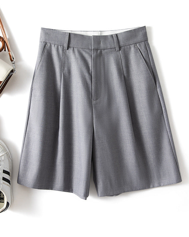 High-Waisted Casual Suit Shorts