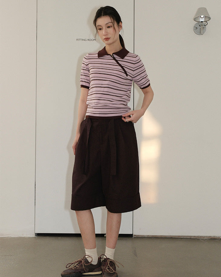 Loose-Fitting High-Waisted Tie-Up Shorts