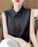 Stylish Lapel Sleeveless Satin Vest