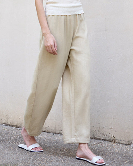 High Waist Linen-Blend Ankle Pants