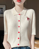 New Wool Polo Collar Short-Sleeved Cardigan