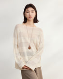 Loose-Fitting Striped Slightly Sheer Knit T-Shirt
