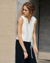 Linen V-Neck Sleeveless Tie-Front Vest