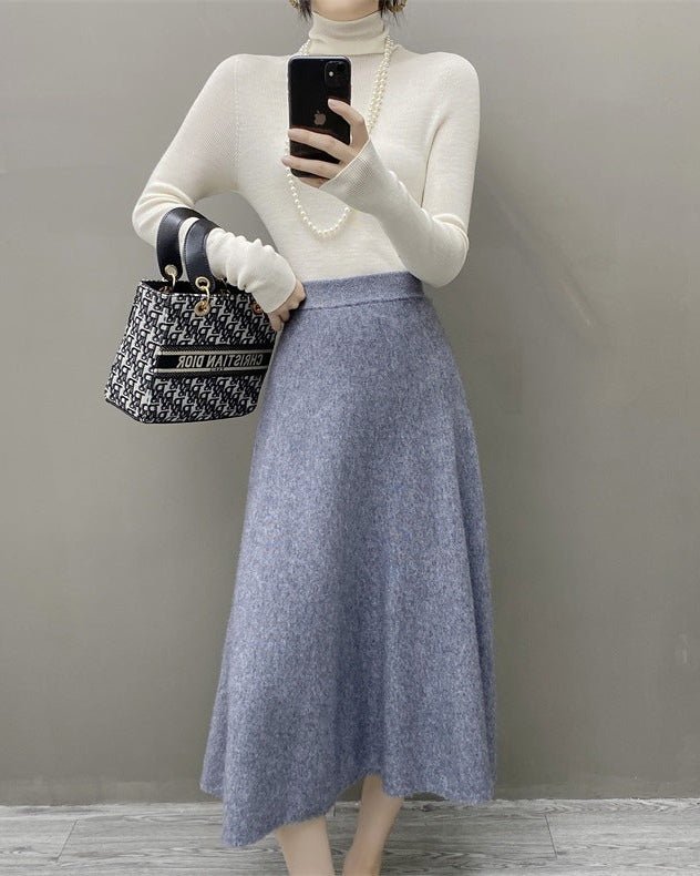 High-Waisted Soft A-Line Cashmere Skirt