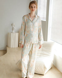 Flowers Print Shirt & Trousers Pajamas Set