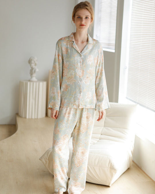 Flowers Print Shirt & Trousers Pajamas Set